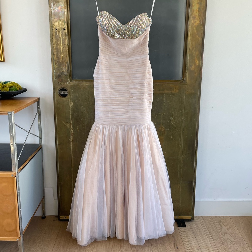 JS Collections Beaded Mermaid Prom Gown Blush Formal Dress 3/4